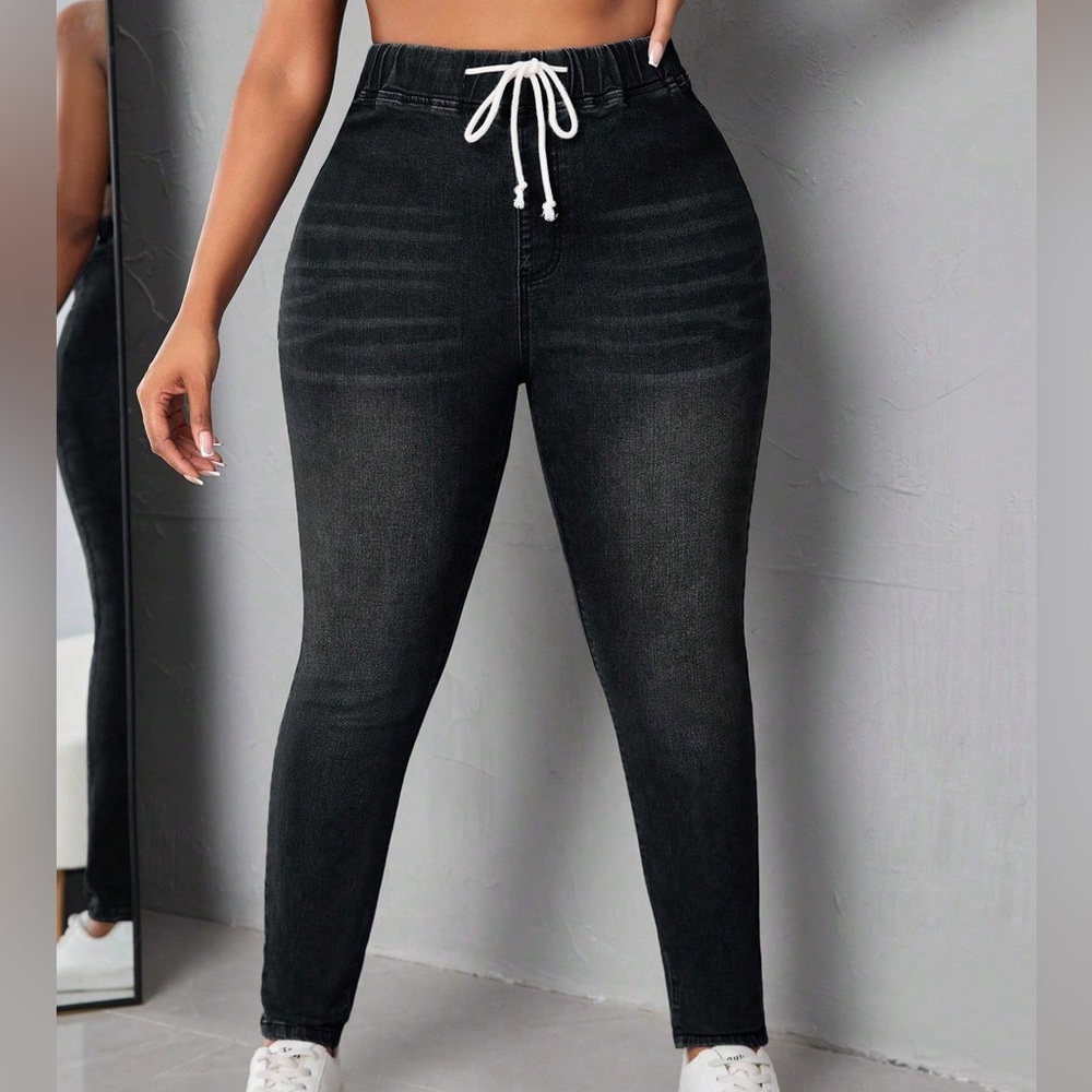 Women's Drawstring Waist Slim Fit Jeans, Stonewashed